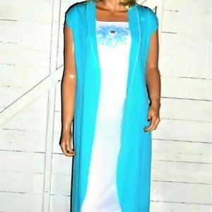 Vintage Rae Hepburn White Blue Dahlia Dress with Jacket 3/4